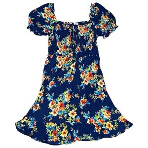 URBAN OUTFITTERS Band Of Gypsies Floral Smock Square Neck Dress Navy Blue Small